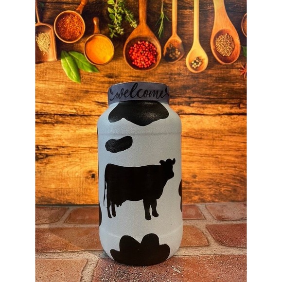 Hand painting  farmhouse Set of 3 glass jars painted with farm animals - Picture 3 of 10